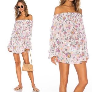 Tularosa Pink Floral Brogan Mini Dress Off Shoulder Tunic Top Flowy Oversized